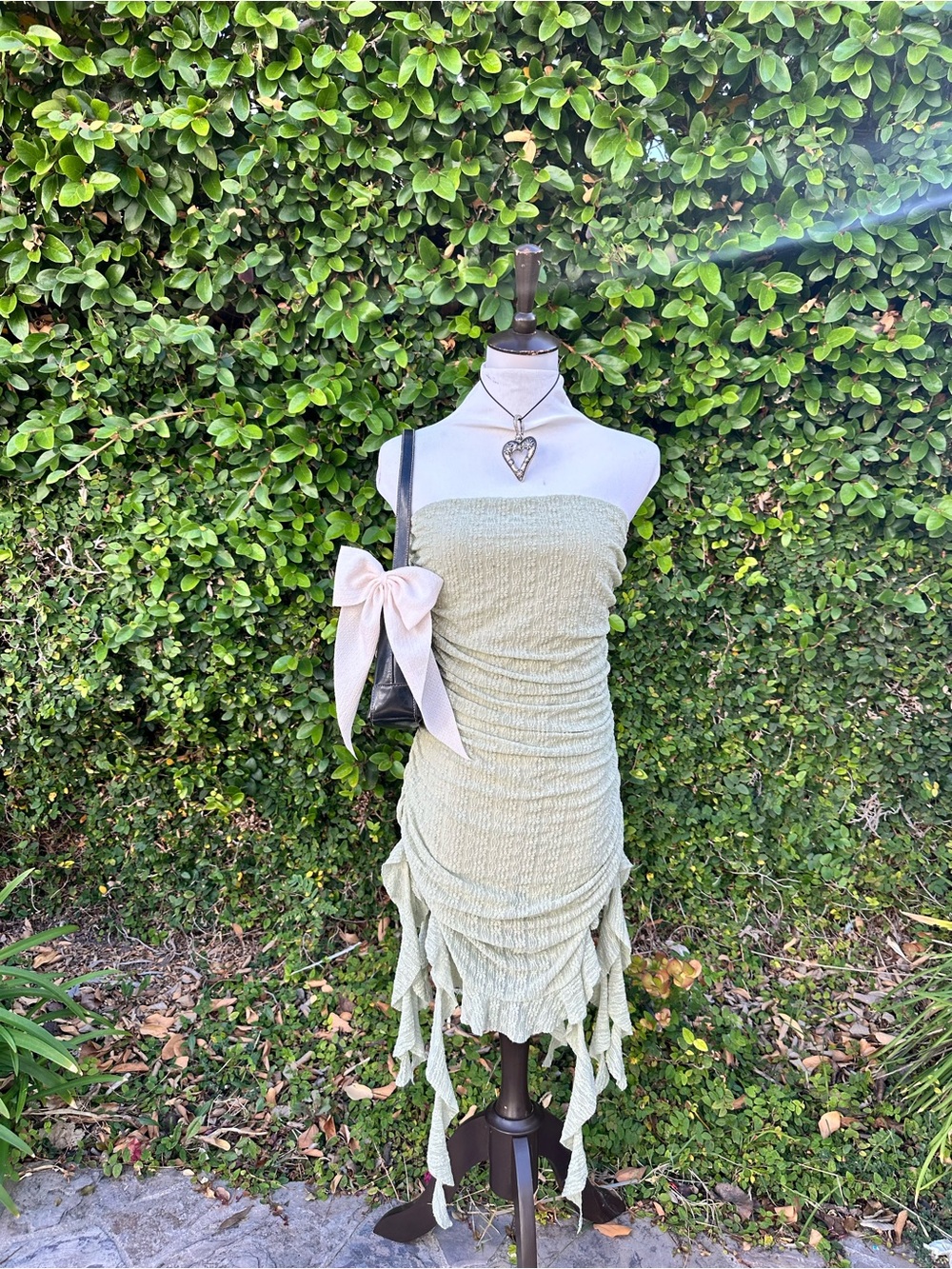 ✨Y2K Strapless Sage Green Asymmetrical Dress